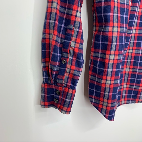 J. Crew Boy Fit Gingham Plaid Long Sleeve Button Down Shirt Blue Red Purple - Picture 8 of 13